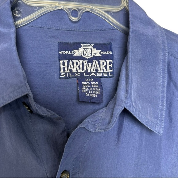 Vintage Silk Button Up Shirt Men’s Size Medium Dusty Muted Blue 80s 90s - Picture 4 of 9